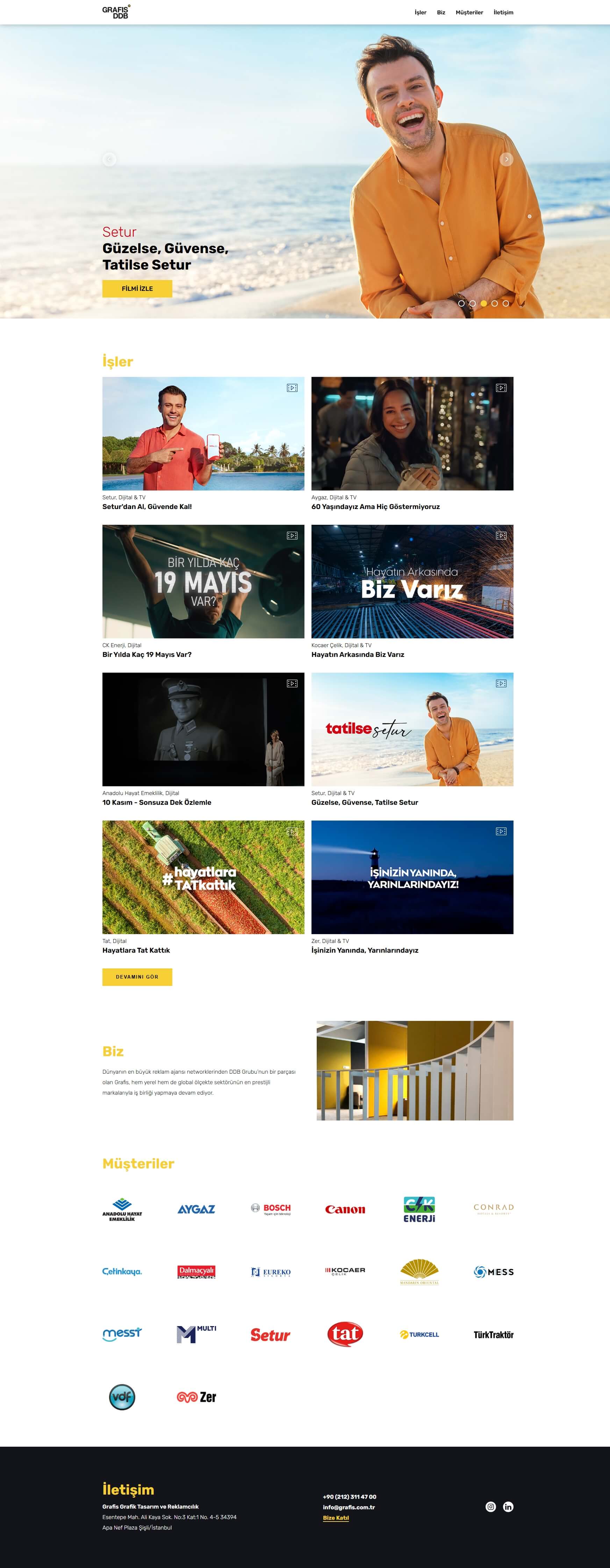 Grafis DDB Reklam Ajansı'nın web sitesi, dijital reklamcılıkta yenilikçi stratejiler ve kreatif kampanyalarla öne çıkan modern bir dijital deneyim sunuyor.