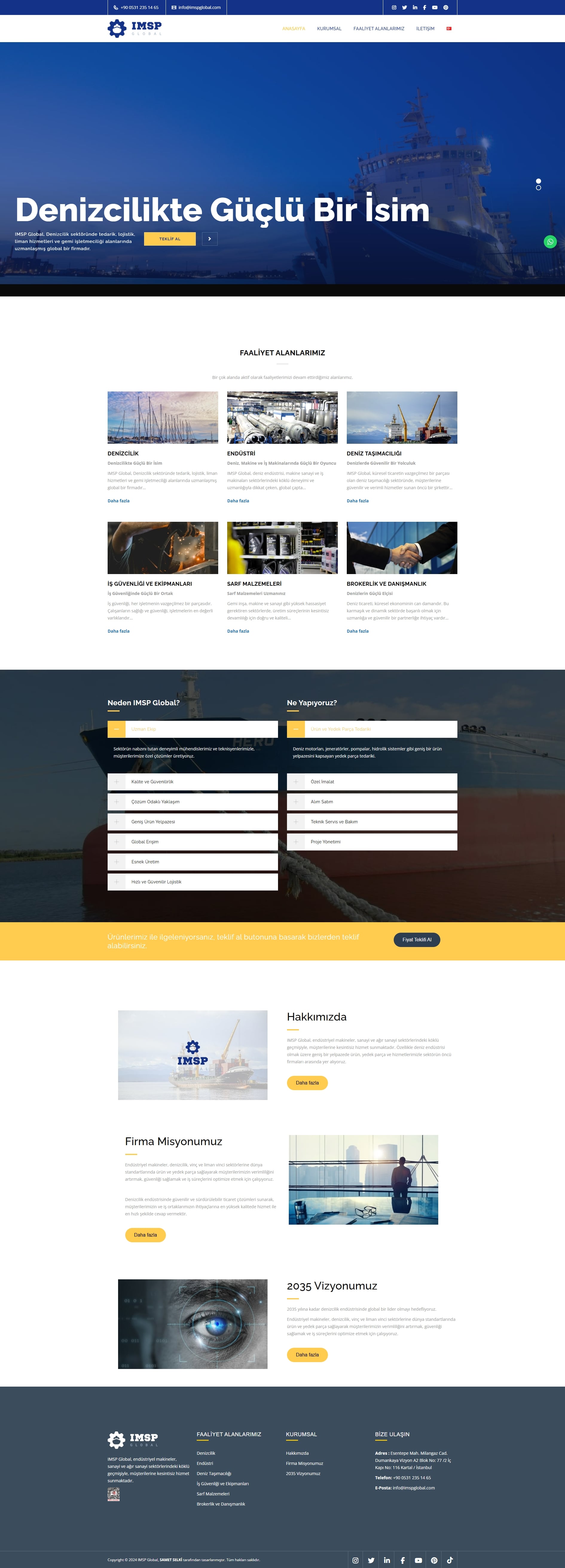IMSP Global'in kurumsal web sitesi, gemicilik ve lojistik hizmetleriyle ilgili kapsamlı bilgiler sunuyor.