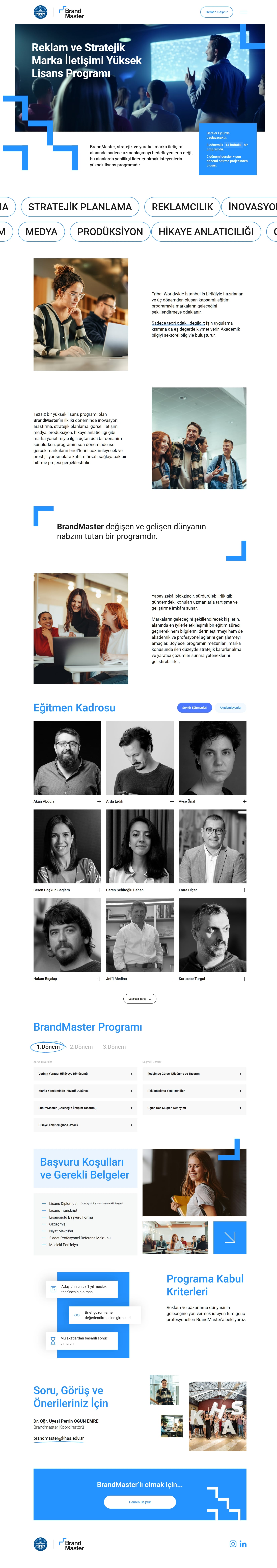 Kadir Has Üniversitesi Brand Master programı için hazırlanan tanıtım web sitesi, reklam ve stratejik marka iletişimi yüksek lisans programı hakkında detaylı bilgi sağlıyor.